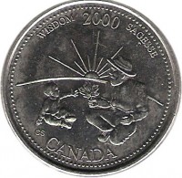 Canada coin 25 Cents - Elizabeth II - Wisdom (2000) reverse reverse of 25 Cents - Elizabeth II - Wisdom (2000) coin with KM# 378 from Canada. Inscription: WISDOM 2000 SAGESSE CANADA