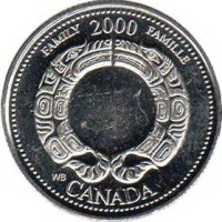 Canada coin 25 Cents - Elizabeth II - Family (2000) reverse reverse of 25 Cents - Elizabeth II - Family (2000) coin with KM# 375 from Canada. Inscription: FAMILY 2000 FAMILLE WB CANADA