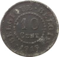 reverse of 10 Centimes (1915 - 1917) coin with KM# 81 from Belgium. Inscription: BELGIQUE · BELGIË 10 CENT. · 1915 ·