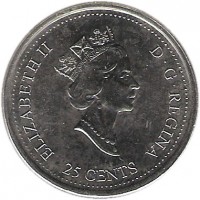Canada coin 25 Cents - Elizabeth II - Health (2000) obverse obverse of 25 Cents - Elizabeth II - Health (2000) coin with KM# 373 from Canada. Inscription: ELIZABETH II D · G · REGINA 25 CENTS