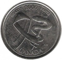 reverse of 25 Cents - Elizabeth II - Health (2000) coin with KM# 373 from Canada. Inscription: HEALTH 2000 SANTÉ CANADA