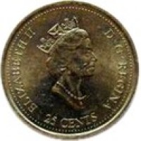obverse of 25 Cents - Elizabeth II - Pride (2000) coin with KM# 384.2 from Canada. Inscription: ELIZABETH II D · G · REGINA 25 CENTS
