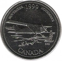 reverse of 25 Cents - Elizabeth II - November (1999) coin with KM# 352 from Canada. Inscription: NOVEMBER 1999 NOVEMBRE CANADA