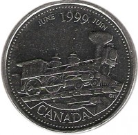 reverse of 25 Cents - Elizabeth II - June (1999) coin with KM# 347 from Canada. Inscription: JUNE 1999 JUIN CANADA
