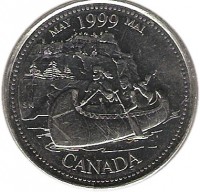 reverse of 25 Cents - Elizabeth II - May (1999) coin with KM# 346 from Canada. Inscription: MAY 1999 MAI CANADA