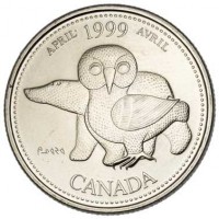 Canada coin 25 Cents - Elizabeth II - April (1999) reverse reverse of 25 Cents - Elizabeth II - April (1999) coin with KM# 345 from Canada. Inscription: APRIL 1999 AVRIL CANADA
