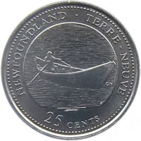 Canada coin 25 Cents - Elizabeth II - Newfoundland (1992) reverse reverse of 25 Cents - Elizabeth II - Newfoundland (1992) coin with KM# 213 from Canada. Inscription: NEWFOUNDLAND · TERRE-NEUVE 25 CENTS