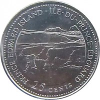 reverse of 25 Cents - Elizabeth II - Prince Edward Island (1992) coin with KM# 222 from Canada. Inscription: PRINCE EDWARD ISLAND · ÎLE-DU-PRINCE-ÉDOUARD 25 CENTS