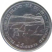 Canada coin 25 Cents - Elizabeth II - Prince Edward Island (1992) reverse reverse of 25 Cents - Elizabeth II - Prince Edward Island (1992) coin with KM# 222 from Canada. Inscription: PRINCE EDWARD ISLAND · ÎLE-DU-PRINCE-ÉDOUARD 25 CENTS