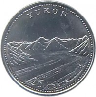 reverse of 25 Cents - Elizabeth II - Yukon (1992) coin with KM# 220 from Canada. Inscription: YUKON 25 CENTS