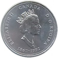 Canada coin 25 Cents - Elizabeth II - Quebec (1992) obverse obverse of 25 Cents - Elizabeth II - Quebec (1992) coin with KM# 234 from Canada. Inscription: ELIZABETH II CANADA D · G · REGINA 1867-1992