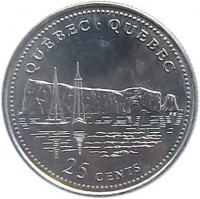 reverse of 25 Cents - Elizabeth II - Quebec (1992) coin with KM# 234 from Canada. Inscription: QUEBEC · QUÉBEC 25 CENTS