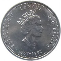 Canada coin 25 Cents - Elizabeth II - Manitoba (1992) obverse obverse of 25 Cents - Elizabeth II - Manitoba (1992) coin with KM# 214 from Canada. Inscription: ELIZABETH II CANADA D · G · REGINA 1867-1992