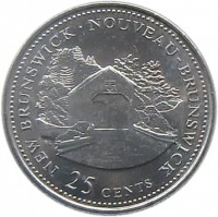 reverse of 25 Cents - Elizabeth II - New Brunswick (1992) coin with KM# 203 from Canada. Inscription: NEW BRUNSWICK · NOUVEAU-BRUNSWICK 25 CENTS