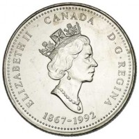 Canada coin 25 Cents - Elizabeth II - British Columbia (1992) obverse obverse of 25 Cents - Elizabeth II - British Columbia (1992) coin with KM# 232 from Canada. Inscription: ELIZABETH II CANADA D · G · REGINA 1867-1992