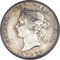 obverse of 25 Cents - Victoria (1870 - 1901) coin with KM# 5 from Canada. Inscription: VICTORIA DEI GRATIA REGINA. CANADA