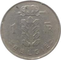Belgium coin 1 Franc - Baudouin I - Dutch text (1950 - 1988) reverse reverse of 1 Franc - Baudouin I - Dutch text (1950 - 1988) coin with KM# 143 from Belgium. Inscription: 1 FR = BELGIË =