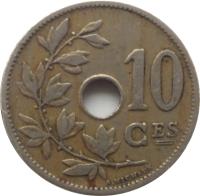 Belgium coin 10 Centimes - Leopold II - French text (1903 - 1906) reverse reverse of 10 Centimes - Leopold II - French text (1903 - 1906) coin with KM# 52 from Belgium. Inscription: 10 CES A.MICHAUX