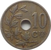reverse of 10 Centimes - Leopold II - French text (1903 - 1906) coin with KM# 52 from Belgium. Inscription: 10 CES A.MICHAUX