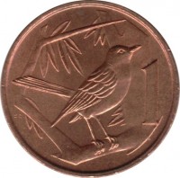 Cayman Islands coin 1 Cent - Elizabeth II - 2'nd Portrait (1972 - 1986) reverse reverse of 1 Cent - Elizabeth II - 2'nd Portrait (1972 - 1986) coin with KM# 1 from Cayman Islands. Inscription: 1