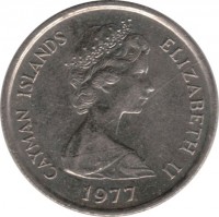 obverse of 10 Cents - Elizabeth II - 2'nd Portrait (1972 - 1986) coin with KM# 3 from Cayman Islands. Inscription: CAYMAN ISLANDS ELIZABETH II 1977