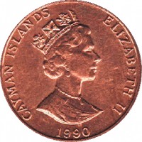Cayman Islands coin 1 Cent - Elizabeth II - 3'rd Portrait (1987 - 1990) obverse obverse of 1 Cent - Elizabeth II - 3'rd Portrait (1987 - 1990) coin with KM# 87 from Cayman Islands. Inscription: CAYMAN ISLANDS ELIZABETH II 1987