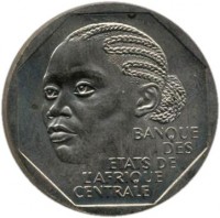 Central Africa (BEAC) coin 500 Francs (1998) obverse obverse of 500 Francs (1998) coin with KM# 14 from Central Africa (BEAC). Inscription: BANQUE DES ETATS DE L'AFRIQUE CENTRALE