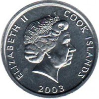 obverse of 1 Cent - Elizabeth II - Collie - 4'th Portrait (2003) coin with KM# 420 from Cook Islands. Inscription: ELIZABETH II COOK ISLANDS 2003