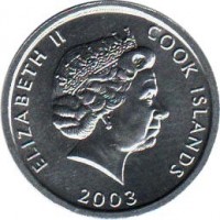 obverse of 1 Cent - Elizabeth II - Monkey - 4'th Portrait (2003) coin with KM# 423 from Cook Islands. Inscription: ELIZABETH II COOK ISLANDS 2003