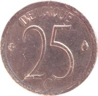 reverse of 25 Centimes - Baudouin I - French text (1964 - 1975) coin with KM# 153 from Belgium. Inscription: BELGIQUE 25 c