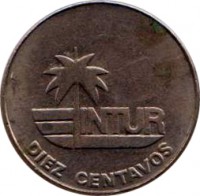 Cuba coin 10 Centavos - INTUR (1981) reverse reverse of 10 Centavos - INTUR (1981) coin with KM# 414 from Cuba. Inscription: INTUR DIEZ CENTAVOS