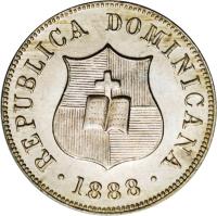 obverse of 2 1/2 Centavos (1882 - 1888) coin with KM# 7 from Dominican Republic. Inscription: REPUBLICA DOMINICANA · 1888 ·