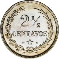 reverse of 2 1/2 Centavos (1882 - 1888) coin with KM# 7 from Dominican Republic. Inscription: 2½ CENTAVOS