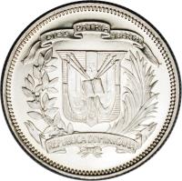 obverse of 25 Centavos (1937 - 1961) coin with KM# 20 from Dominican Republic.