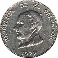 obverse of 50 Centavos (1970 - 1977) coin with KM# 140 from El Salvador. Inscription: REPÚBLICA DE EL SAVADOR 1977