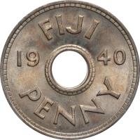 reverse of 1 Penny - George VI (1937 - 1945) coin with KM# 7 from Fiji. Inscription: FIJI 19 41 PENNY