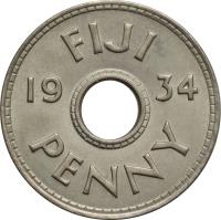reverse of 1 Penny - George V (1934 - 1936) coin with KM# 2 from Fiji. Inscription: FIJI 19 35 PENNY