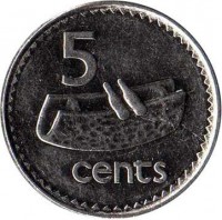 Fiji coin 5 Cents - Elizabeth II - 3'rd Portrait (1990 - 2006) reverse reverse of 5 Cents - Elizabeth II - 3'rd Portrait (1990 - 2006) coin with KM# 51a from Fiji. Inscription: 5 cents