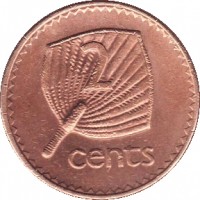 reverse of 2 Cents - Elizabeth II - 2'nd Portrait (1969 - 1985) coin with KM# 28 from Fiji. Inscription: 2 cents