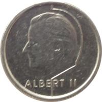 obverse of 1 Franc - Albert II - Dutch text (1994 - 2001) coin with KM# 188 from Belgium. Inscription: ALBERT II