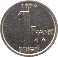 Belgium coin 1 Franc - Albert II - Dutch text (1994 - 2001) reverse reverse of 1 Franc - Albert II - Dutch text (1994 - 2001) coin with KM# 188 from Belgium. Inscription: 1996 1 FRANK BELGIË