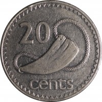 reverse of 20 Cents - Elizabeth II - 3'rd Portrait (1990 - 2006) coin with KM# 53a from Fiji. Inscription: 20 cents