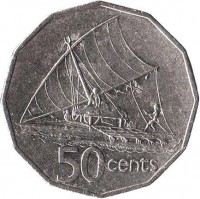 Fiji coin 50 Cents - Elizabeth II - 3'rd Portrait (1990 - 2006) reverse reverse of 50 Cents - Elizabeth II - 3'rd Portrait (1990 - 2006) coin with KM# 54a from Fiji. Inscription: 50 cents