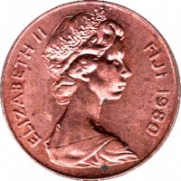 obverse of 1 Cent - Elizabeth II - FAO (1977 - 1982) coin with KM# 39 from Fiji. Inscription: ELIZABETH II FIJI 1980