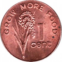 reverse of 1 Cent - Elizabeth II - FAO (1977 - 1982) coin with KM# 39 from Fiji. Inscription: GROW MORE FOOD 1 cent