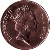 obverse of 2 Cents - Elizabeth II - 3'rd Portrait (1990 - 2005) coin with KM# 50a from Fiji. Inscription: ELIZABETH II FIJI 1995