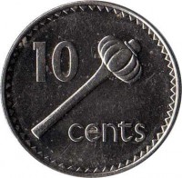 Fiji coin 10 Cents - Elizabeth II - 3'rd Portrait (1990 - 2006) reverse reverse of 10 Cents - Elizabeth II - 3'rd Portrait (1990 - 2006) coin with KM# 52a from Fiji. Inscription: 10 cents