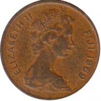 Fiji coin 1 Cent - Elizabeth II - 2'nd Portrait (1969 - 1985) obverse obverse of 1 Cent - Elizabeth II - 2'nd Portrait (1969 - 1985) coin with KM# 27 from Fiji. Inscription: ELIZABETH II FIJI 1969