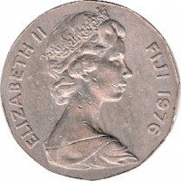 obverse of 50 Cents - Elizabeth II - 2'nd Portrait (1975 - 1984) coin with KM# 36 from Fiji. Inscription: ELIZABETH II FIJI 1976