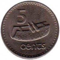 Fiji coin 5 Cents - Elizabeth II - 3'rd Portrait (1986 - 1987) reverse reverse of 5 Cents - Elizabeth II - 3'rd Portrait (1986 - 1987) coin with KM# 51 from Fiji. Inscription: 5 cents